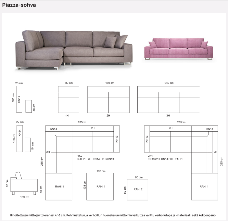 Piazza sohva 3-istuttava, useita värejä - Image 4