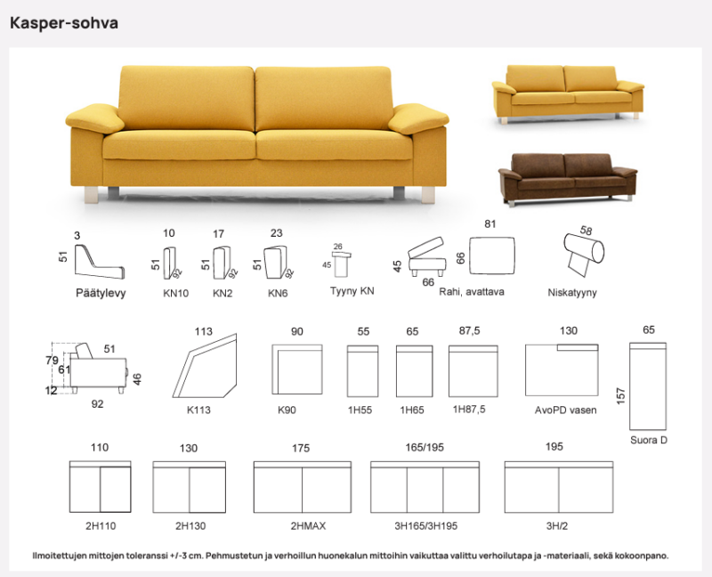 Kasper 3-istuttava sohva, useita värejä - Image 2