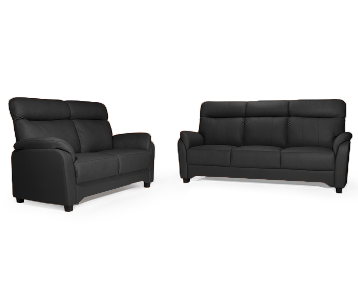 Flamingo 3+2 nahkasohvakalusto, musta