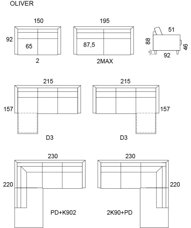 Oliver 2max sohva, tummanharmaa - Image 2
