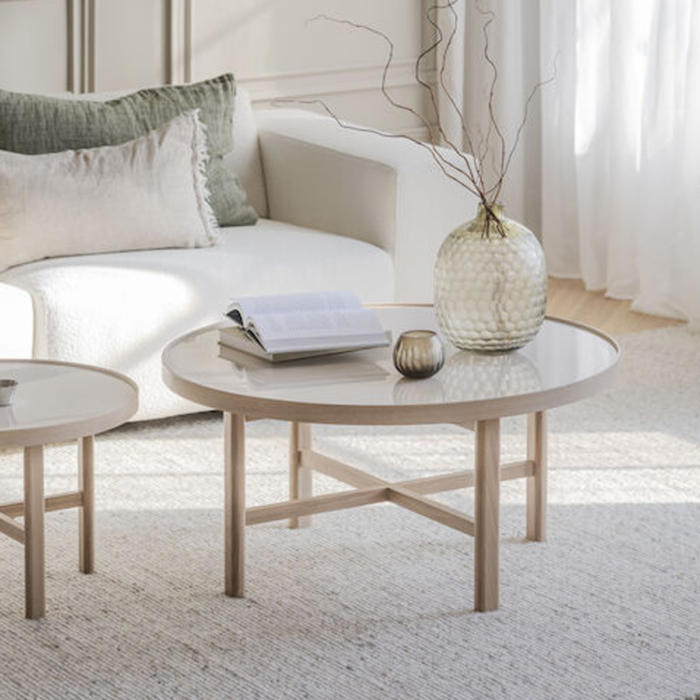 Rowico Marsden sohvapöytä 90cm, valkopestytammi/ beige