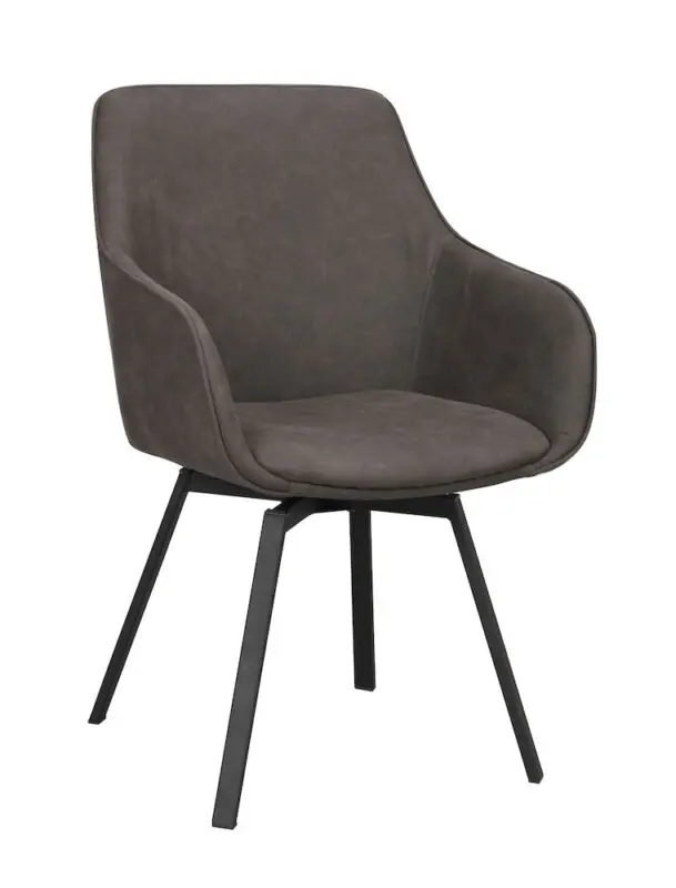 Rowico Alison ruokatuoli harmaa tekstiilinahka/ mustat metallijalat - Image 3