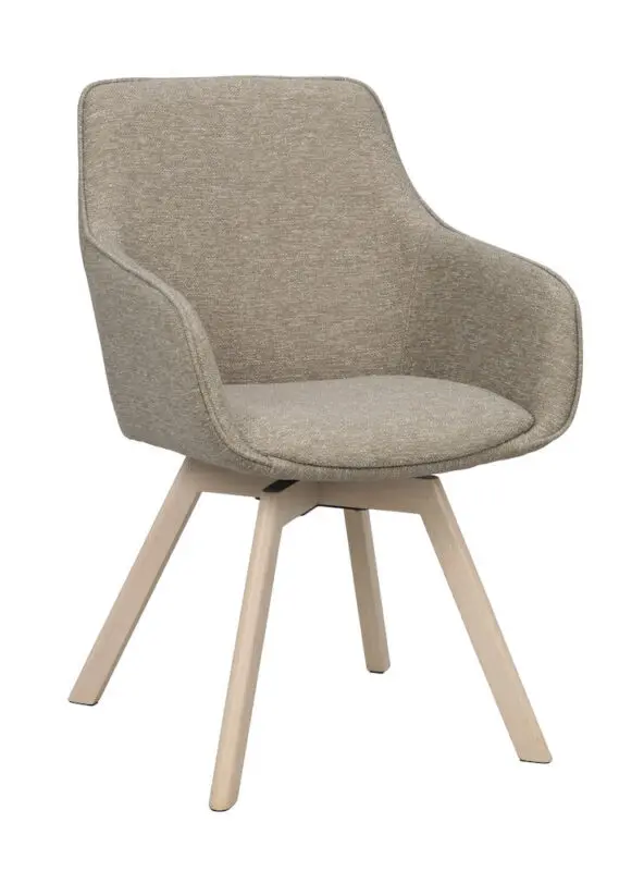 Rowico Alison käsinojallinen tuoli tummabeige kangas/ valkopestytammi - Image 3