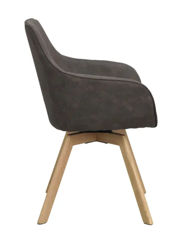 Rowico Alison ruokatuoli harmaa tekstiilinahka/ tammijalat - Image 4