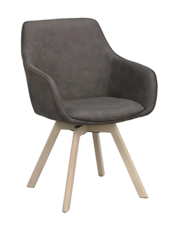 Rowico Alison ruokatuoli harmaa tekstiilinahka/ valkopestyt tammijalat - Image 4