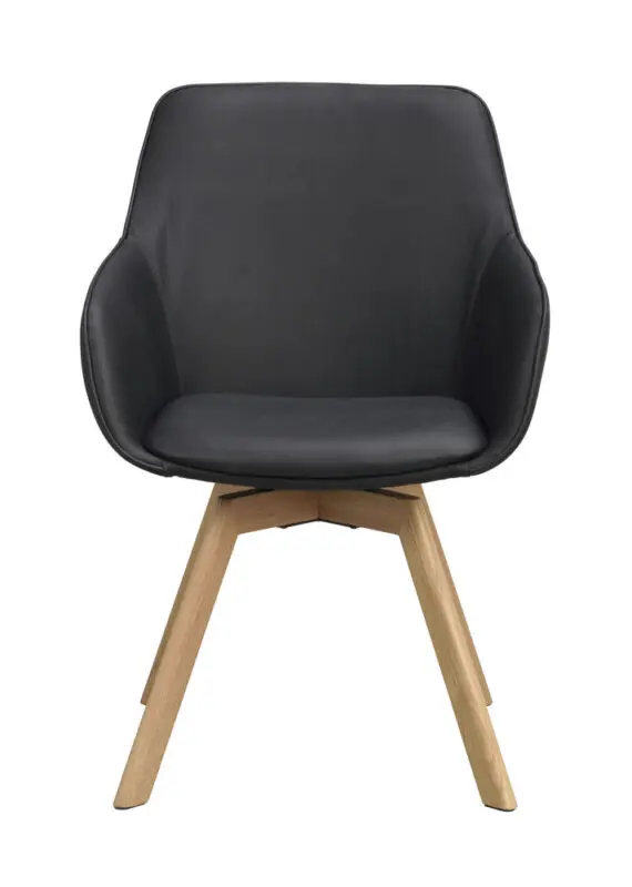 Rowico Alison käsinojallinen tuoli musta nahka/ tammijalat - Image 2