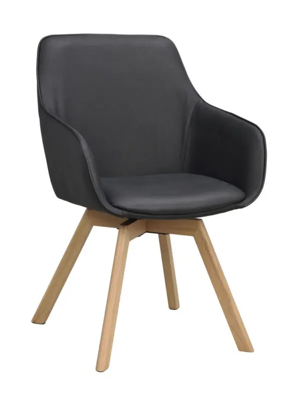 Rowico Alison käsinojallinen tuoli musta nahka/ tammijalat - Image 3