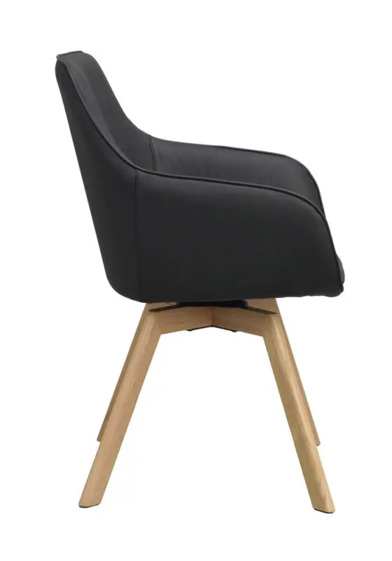 Rowico Alison käsinojallinen tuoli musta nahka/ tammijalat - Image 4