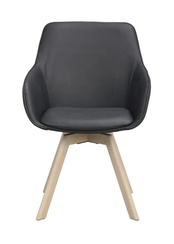 Rowico Alison käsinojallinen tuoli musta nahka/ valkopestytammi jalka - Image 2