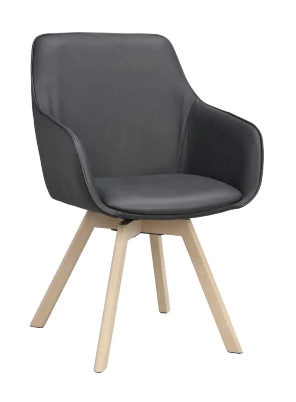 Rowico Alison käsinojallinen tuoli musta nahka/ valkopestytammi jalka - Image 3