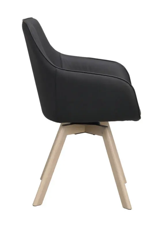 Rowico Alison käsinojallinen tuoli musta nahka/ valkopestytammi jalka - Image 4