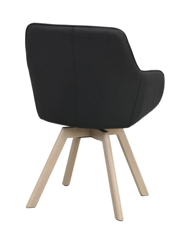 Rowico Alison käsinojallinen tuoli musta nahka/ valkopestytammi jalka - Image 5