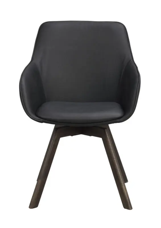 Rowico Alison käsinojallinen tuoli musta nahka/ ruskeat puujalat - Image 2