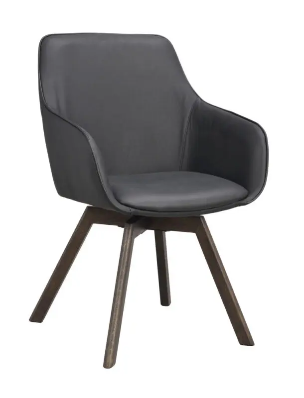 Rowico Alison käsinojallinen tuoli musta nahka/ ruskeat puujalat - Image 3