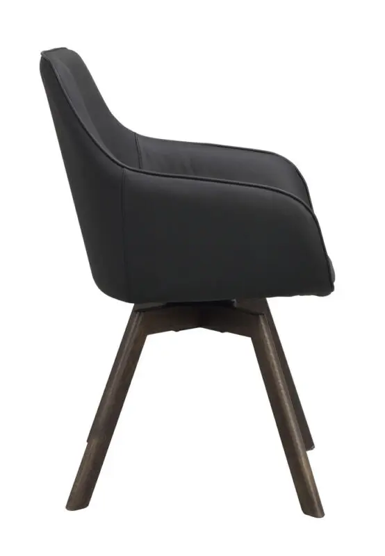 Rowico Alison käsinojallinen tuoli musta nahka/ ruskeat puujalat - Image 4