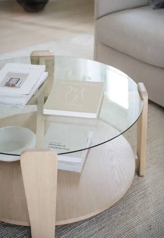 Rowico Arran sohvapöytä Ø93cm valkopestytammi/lasikansi - Image 7