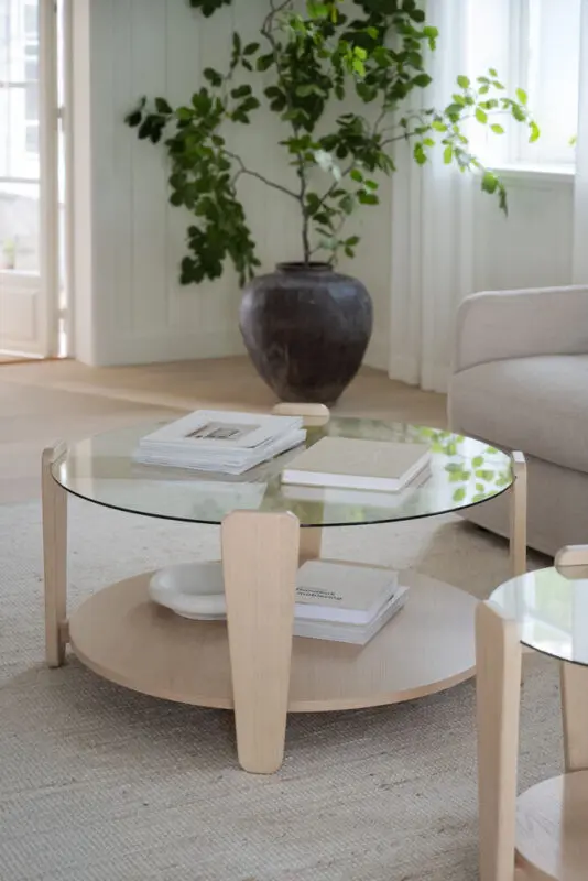 Rowico Arran sohvapöytä Ø93cm valkopestytammi/lasikansi - Image 6