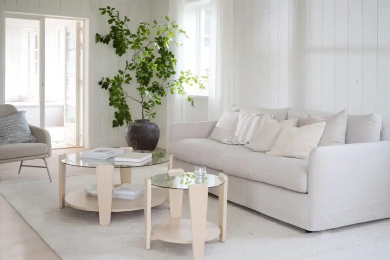 Rowico Arran sohvapöytä Ø93cm valkopestytammi/lasikansi - Image 3