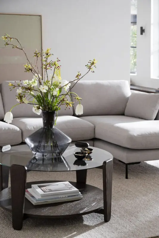 Rowico Arran sohvapöytä Ø93cm ruskea/lasikansi - Image 5