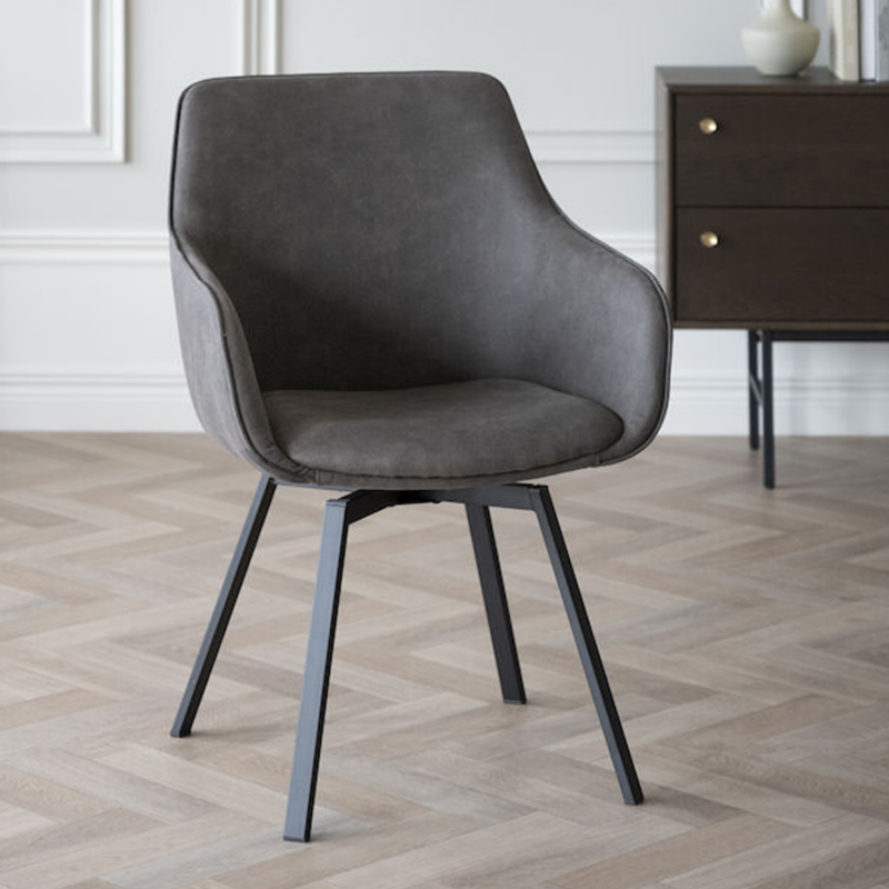 Rowico Alison ruokatuoli harmaa tekstiilinahka/ mustat metallijalat