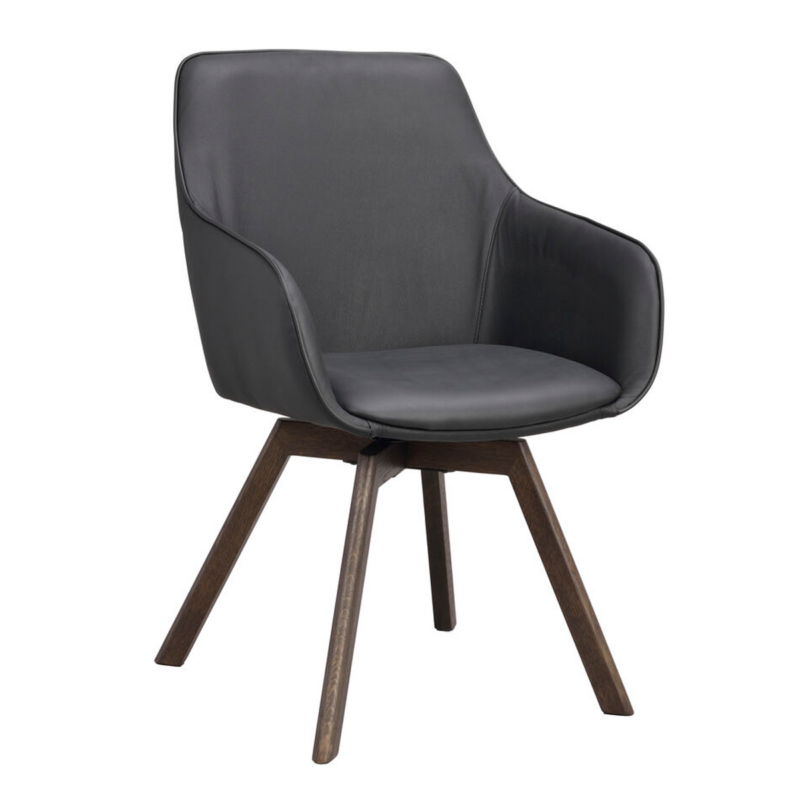 Rowico Alison käsinojallinen tuoli musta nahka/ ruskeat puujalat