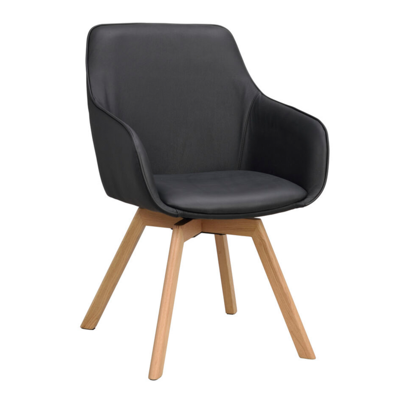 Rowico Alison käsinojallinen tuoli musta nahka/ tammijalat