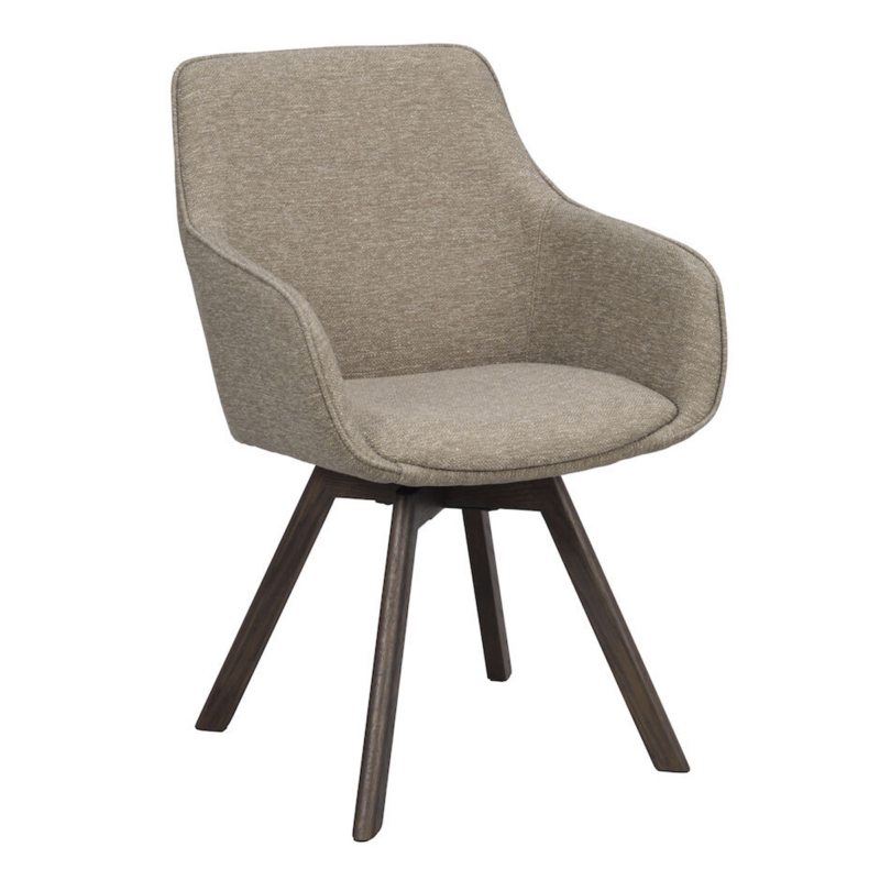 Rowico Alison käsinojallinen tuoli tummabeige kangas/ ruskeat puujalat