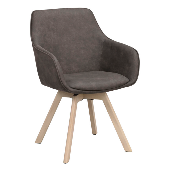 Rowico Alison ruokatuoli harmaa tekstiilinahka/ valkopestyt tammijalat