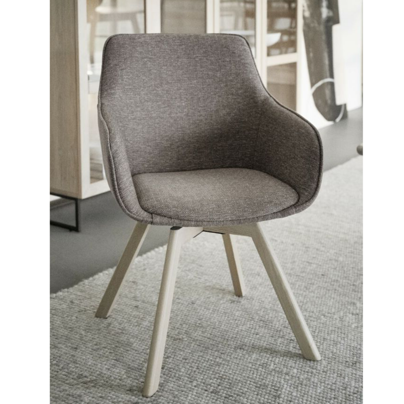 Rowico Alison käsinojallinen tuoli tummabeige kangas/ valkopestytammi