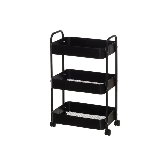 Korivaunu 3-tasoinen pyörällinen musta 44x31x71cm