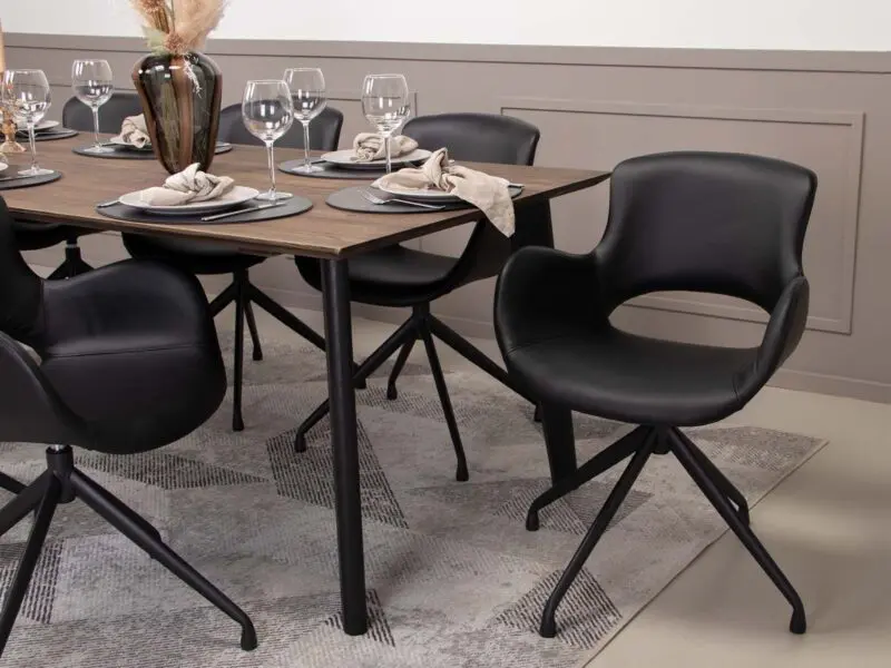 Luna ruokapöydän tuoli pyörivä, musta nahka - Image 5