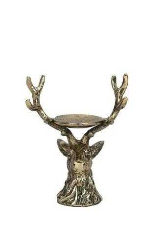 Kynttiläteline poronpää yhdelle kynttilälle 16x11x21 antiikkikulta