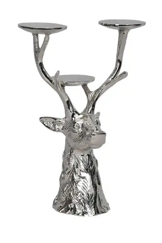 Kynttiläteline poronpää kolmelle kynttilälle 24x15,5x32,5 hopea