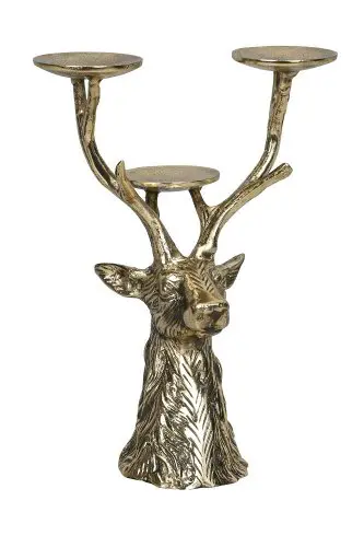 Kynttiläteline poronpää kolmelle kynttilälle 24x15,5x32,5 antiikkikulta